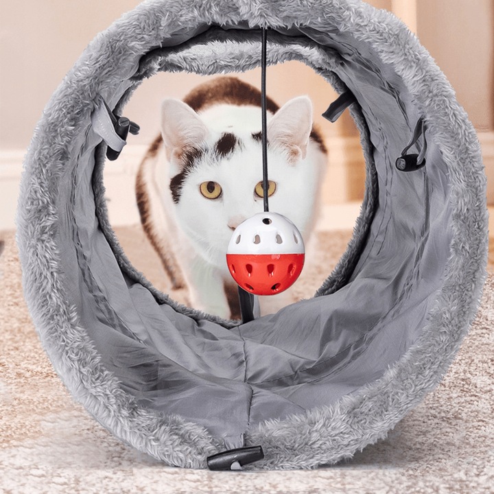 tunel dla kotów zamszowy aksamit z dzwoneczkiem piłeczka 60 cm składany