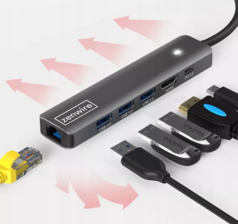 HUB Przejściówka USB-C Adapter 7W1 HDMI 4K USB 3.0 Gigabit Ethernet RJ45 M1