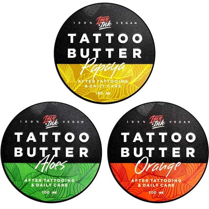 LOVEINK Masło Krem do Pielęgnacji Tatuażu Tattoo Butter Zestaw 3x 100ml
