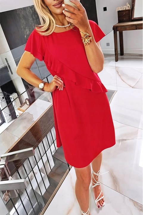 .SUKIENKA W KWIATY Z FALBANKA TRAPEZOWA MASKUJĄCA BRZUSZEK W LITERE A