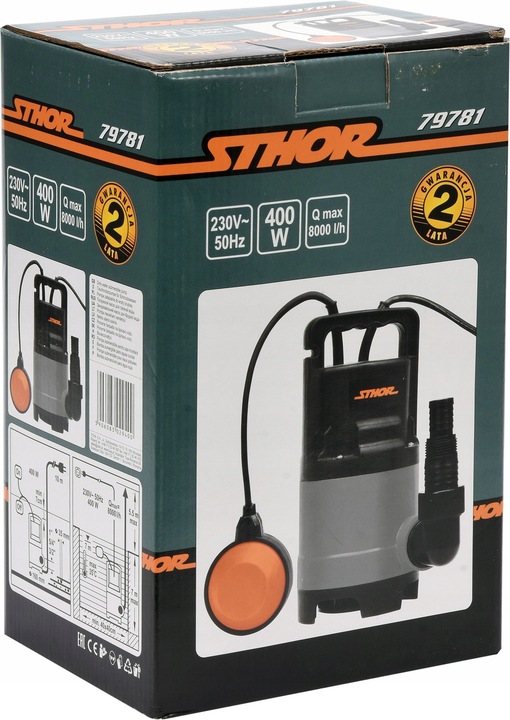 POMPA ZANURZENIOWA DO WODY BRUDNEJ CZYSTEJ ŚCIEKÓW Z PŁYWAKIEM STHOR 400W