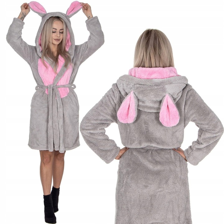 SZLAFROK DAMSKI CIEPŁY Z KAPTUREM R.S/M WIĄZANY W TALII GRUBY DŁUGI MIĘKKI