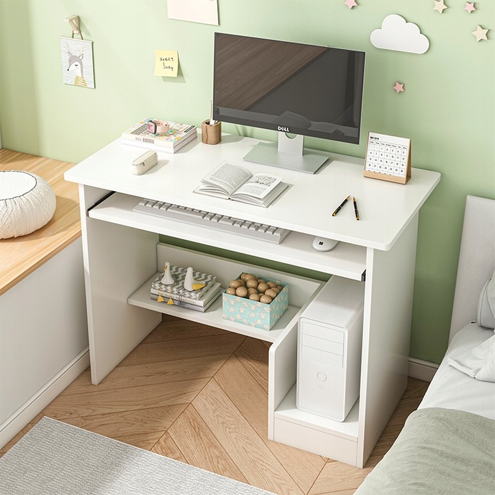 BIURKO KOMPUTEROWE BIAŁE NOWOCZESNE Z SZUFLADĄ PÓŁKAMI MŁODZIEŻOWE