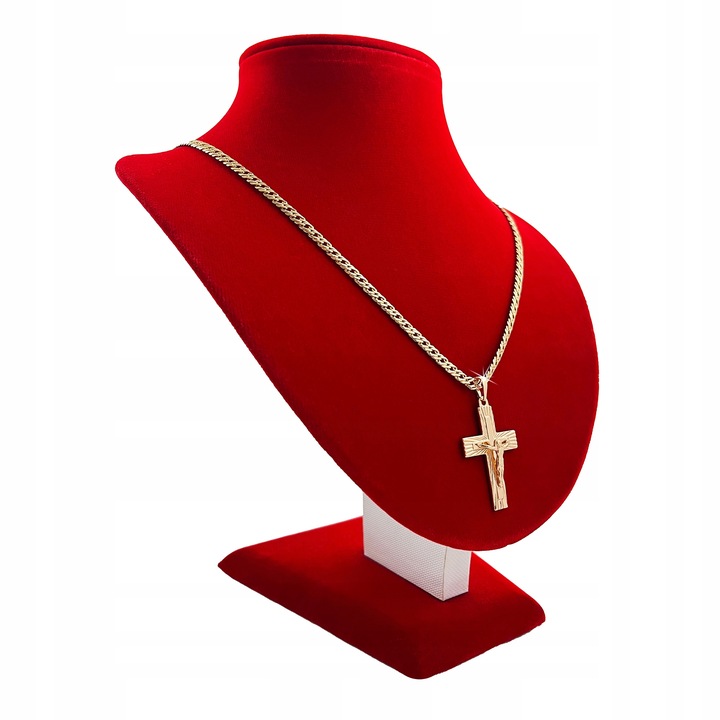 ZŁOTY ŁAŃCUSZEK MĘSKI ROMBO + KRZYŻYK 18K 50 CM PREZENT DLA NIEGO + GRATISY