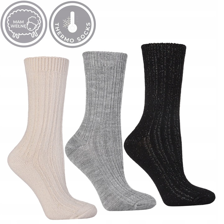 Skarpety Damskie Srebrna Nić Eleganckie Wysokie Prążkowane 3PAK MORAJ 38-41