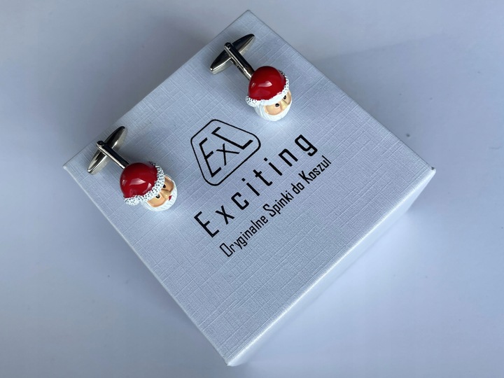Okolicznościowe spinki do mankietów EXC Mikołaj Gwiazdor w Białej Szkatułce