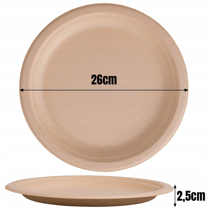 Talerze jednorazowe z trzciny cukrowej LEPSZE NIŻ PAPIEROWE 50 szt. Ø 26 cm