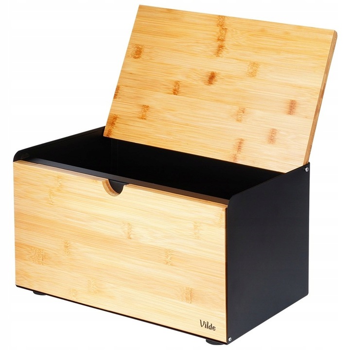 Chlebak METALOWY drewniany pojemnik zamykany na pieczywo chleb bułki czarny