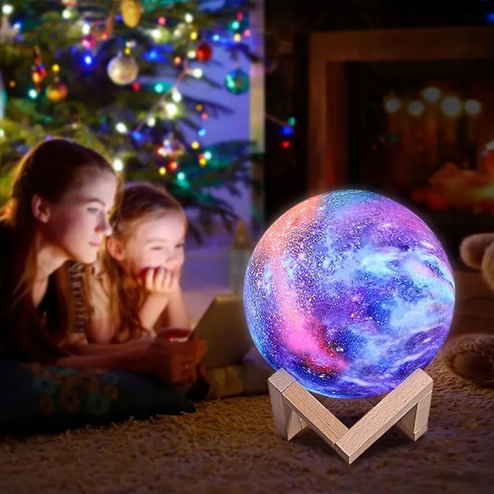 LAMPKA NOCNA LAMPA 3D Księżyc 48cm MOON LIGHT RGB Projektor Gwiazd + pilot