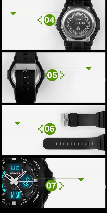 WOJSKOWY ZEGAREK DZIECIĘCY DLA CHŁOPCA S-SHOCK LED NOWY MODEL 2025 SENSORR