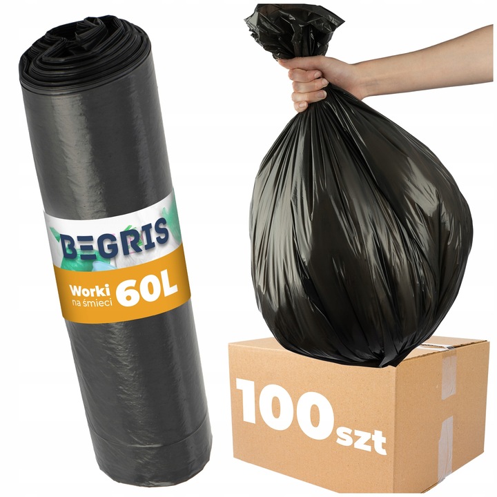 WORKI NA ŚMIECI 60L DO SEGREGACJI NA ODPADY WYTRZYMAŁE 100SZT BARDZO MOCNE