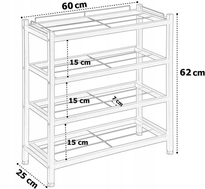 SZAFKA NA BUTY STOJAK METALOWY CZARNY 4 PÓŁKI ORGANIZER REGAŁ LOFTOWY