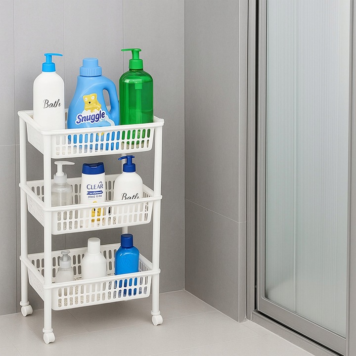 REGAŁ ŁAZIENKOWY STOJAK 3 PÓŁKI SZAFKA PÓŁKA ŁAZIENKOWA KUCHENNA NA KÓŁKACH