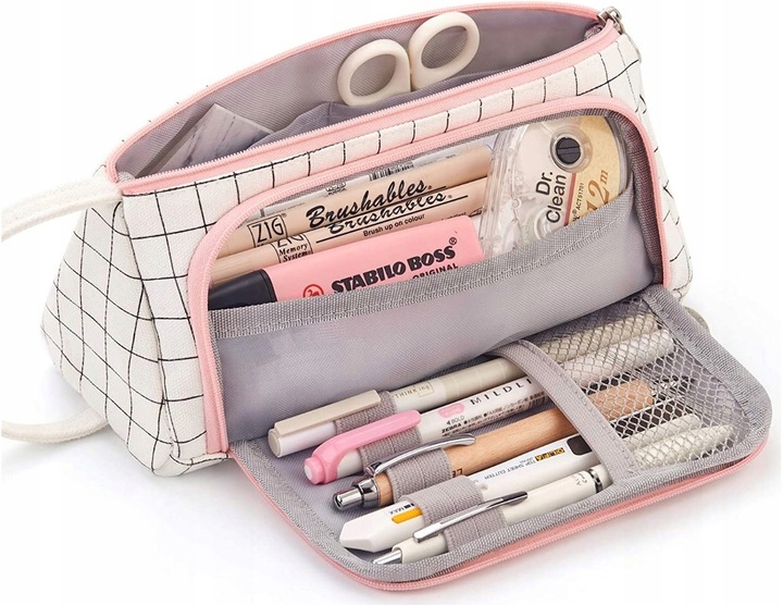 Piórnik szkolny z uchwytem różowy pojemna saszetka ZAGATTO