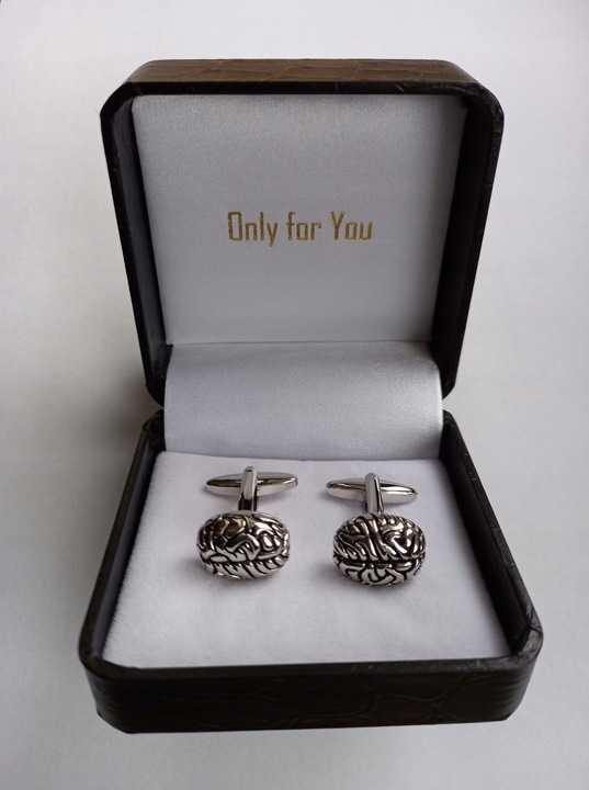 Srebrne spinki do mankietów EXC Mózg Umysł Mensa dla Inteligenta Uczonego