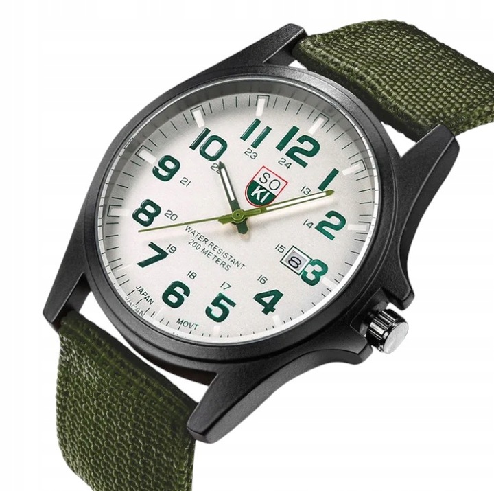 ZEGAREK MĘSKI ZIELONY PASEK PARCIANY Army SOKI Wojskowy
