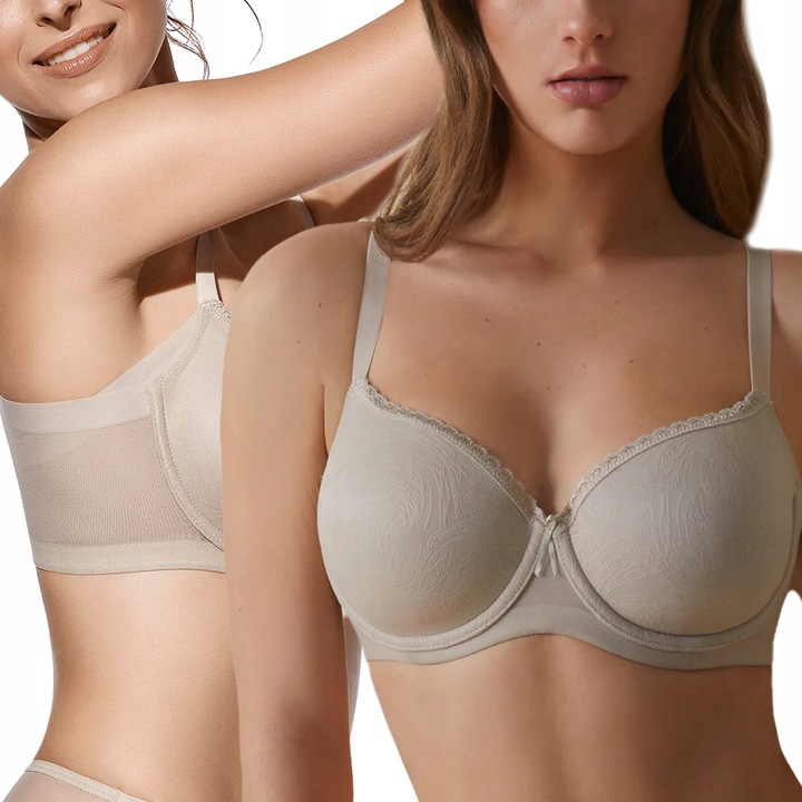 Biustonosz Usztywniany Gładki Modelujący Boki Codzienny Wygodny Beżowy 95D