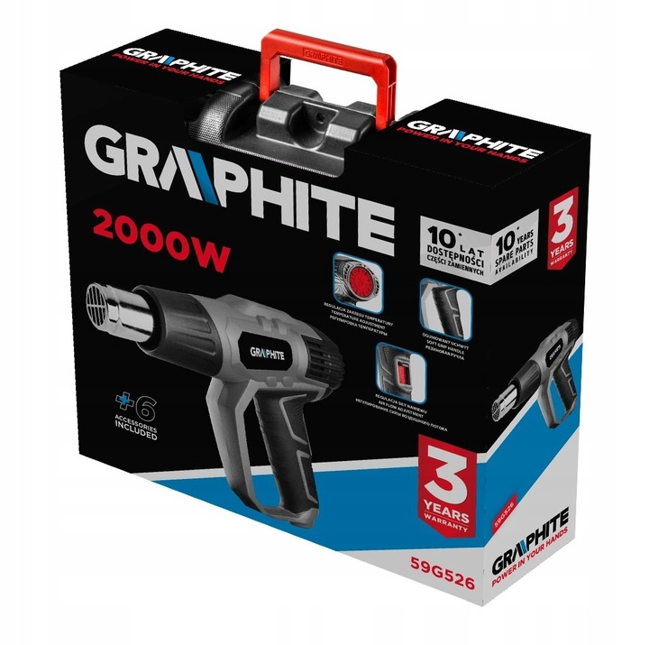 GRAPHITE OPALARKA 2000W 3 ZARKESY TEMPERATUR 550°C KABEL 3M WALIZKA