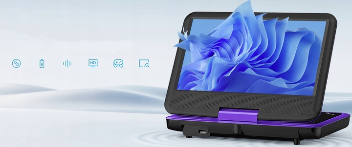 PRZENOŚNY SAMOCHODOWY ODTWARZACZ DVD 9'' LCD FIOLETOWY na 2000mAh Baterią