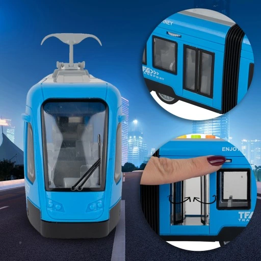 TRAMWAJ TROLEJBUS ZABAWKA NA BATERIĘ ŚWIATŁO DŹWIĘK OTWIERANE DRZWI 44CM