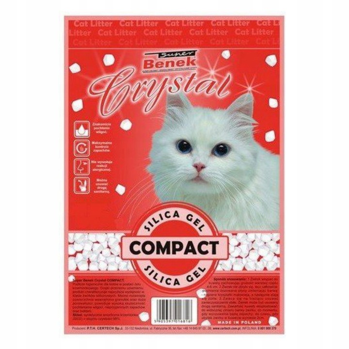 Benek Crystal Compact 7,6L Drobnoziarnisty Silikonowy żwirek dla kota