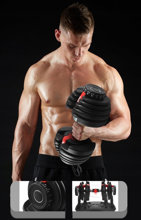 HANTLE REGULOWANE ŻELIWNE HANTEL 2,5-24KG + STOJAK szybka płynna