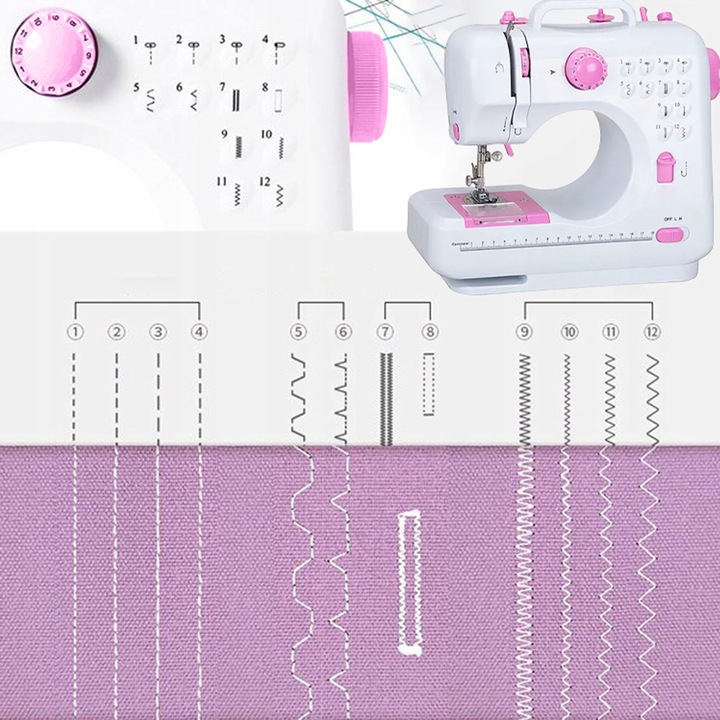 MASZYNA DO SZYCIA MINI PRZENOŚNA 12 ŚCIEGÓW AKCESORIA + GRATISY BIAŁA