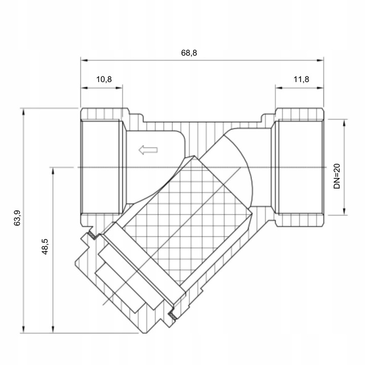 FILTR SKOŚNY MOSIĘŻNY SIATKOWY DO WODY 3/4" DN15 SOLIDNY MOCNY TMAX = 120°C