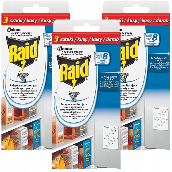 3X RAID PUŁAPKA NA MOLE SPOŻYWCZE DO SPIŻARNI KUCHNI 9 SZT DZIAŁANIE 8