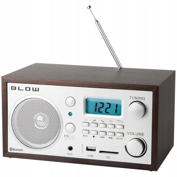 RADIO KUCHENNE BLUETOOTH PRZENOŚNE RETRO LCD ANTENA FM USB SD ZEGAR