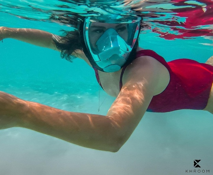 MASKA DO NURKOWANIA PŁYWANIA NIE PARUJE GoPro PEŁNOTWARZOWA Z RURKĄ L/XL