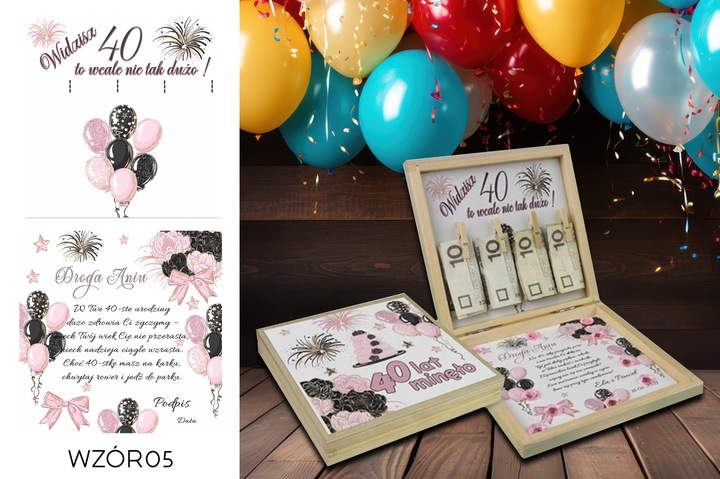 PREZENT NA 40 URODZINY PUDEŁKO Z ŻYCZENIAMI