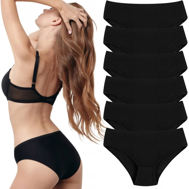 3x Majtki Bawełniane Figi Damskie Gładkie Klasyczne Czarne Proste MORAJ L