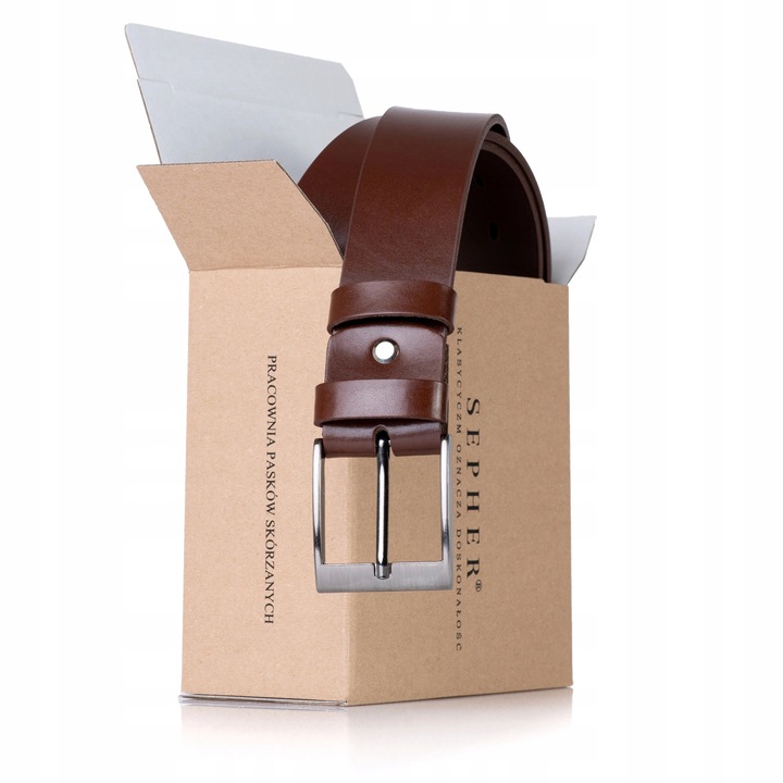 Skórzany pasek męski BRĄZOWY szeroki do spodni 85