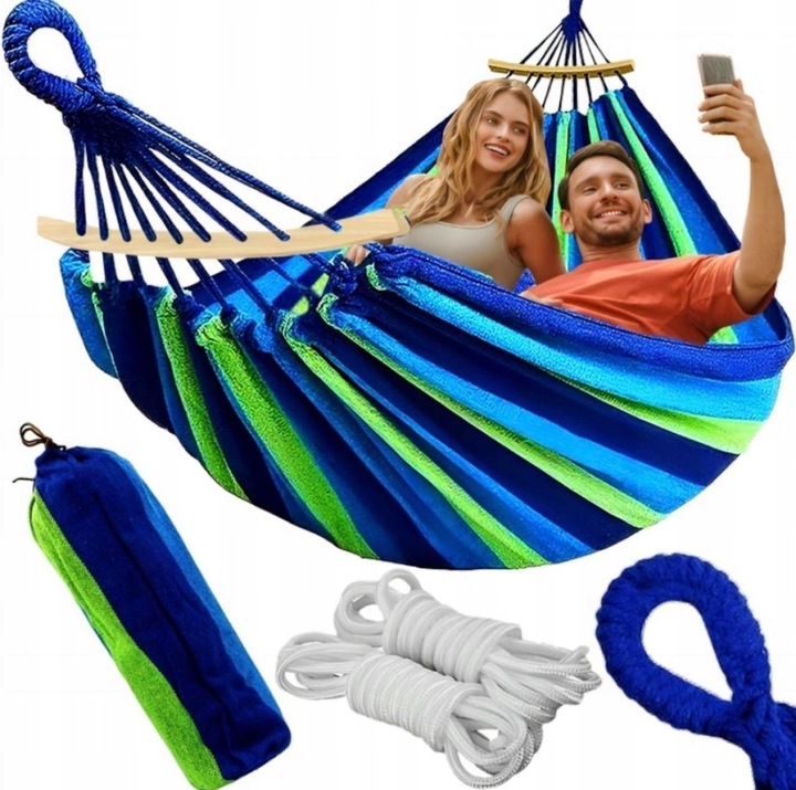 DUŻY HAMAK OGRODOWY NA STELAŻU 2-OSOBOWY WISZĄCY BUJAK HUŚTAWKA + POKROWIEC