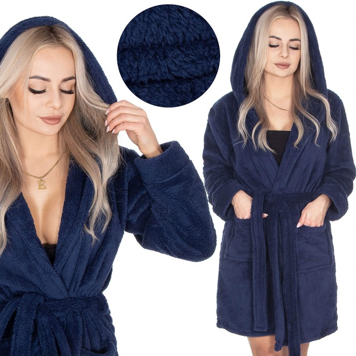 SZLAFROK DAMSKI CIEPŁY Z KAPTUREM R.S/M WIĄZANY W TALII GRUBY DŁUGI MIĘKKI