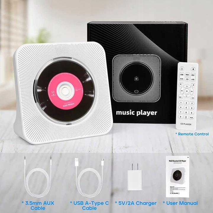Przenośny odtwarzacz cd z baterią AUX USB FM LCD
