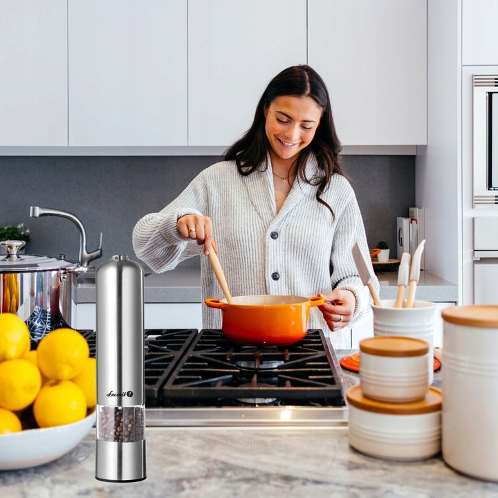 MŁYNEK ELEKTRYCZNY DO SOLI PIEPRZU PRZYPRAW REGULACJA MIELENIA ŁUCZNIK