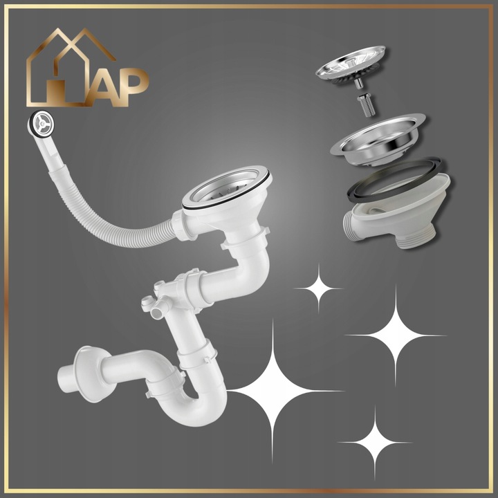 SYFON PRZYŚCIENNY do Zlewu Odpływ CHROM Jednokomorowy z Przelewem