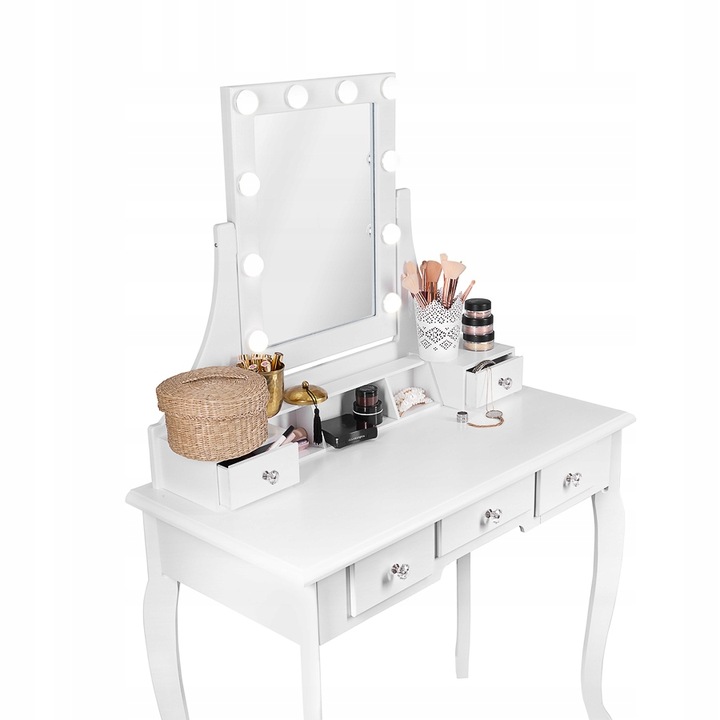 TOALETKA KOSMETYCZNA z LUSTREM LED BIAŁA + TABORET