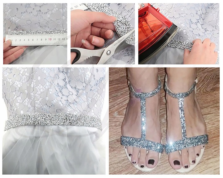 TAŚMA TERMO 1m ozdobna cyrkonie hotfix termoprzylepna cyrkoniami srebrna