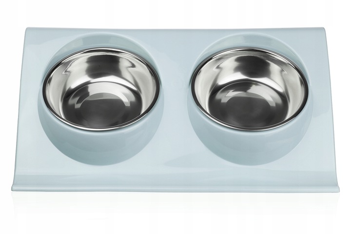 PODWÓJNA MISKA STALOWA DLA PSA KOTA STOJAK PODSTAWKA 2x450ml NA KARMĘ WODĘ