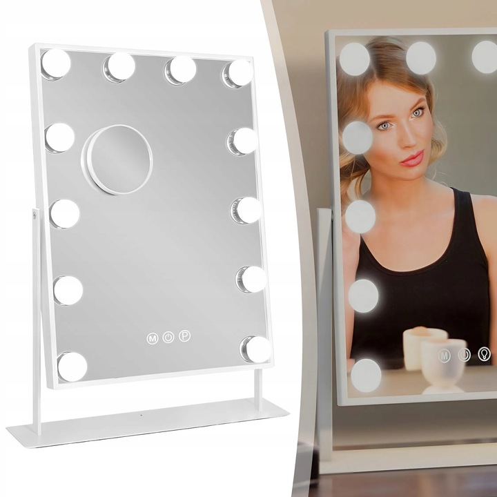LUSTERKO KOSMETYCZNE HOLLYWOOD STOJĄCE LUSTRO DO MAKIJAŻU LED 12