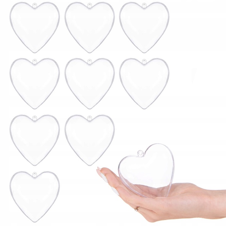 SERCA BOMBKI AKRYLOWE PLASTIKOWE BOMBKA SERCE PRZEŹROCZYSTA DECO 8cm 10szt