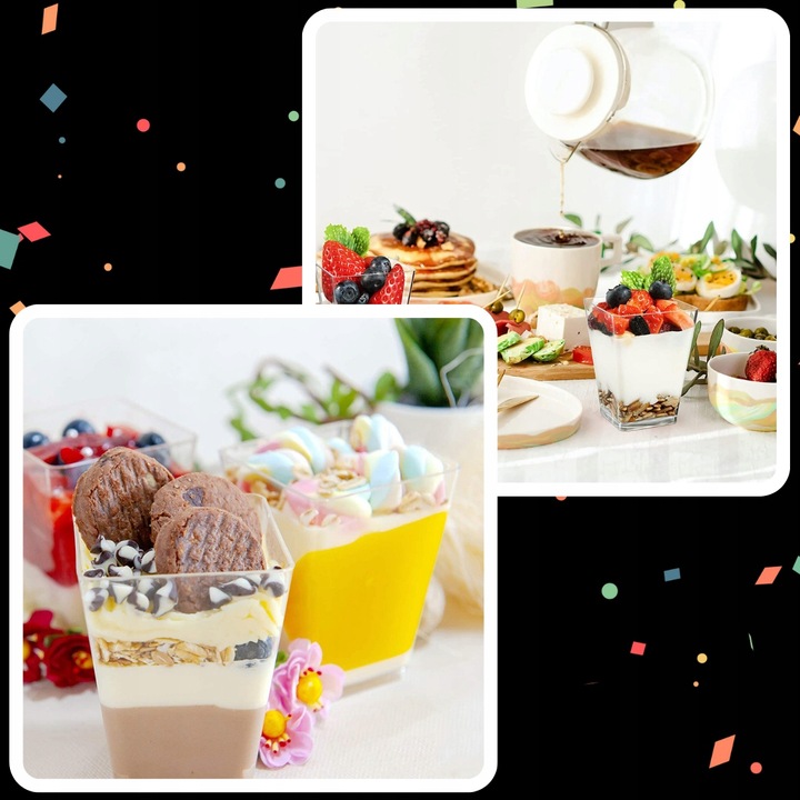 KUBEK PUCHARKI NA PRZEKĄSKI DESERY 200ML 50SZT POJEMNIK NA DESER KWADRATOWY