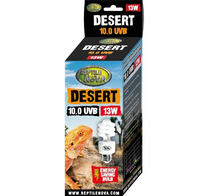 REPTILE NOVA Żarówka 13W UVB 10.0 DESERT terrarium półpustynnego pustynnego