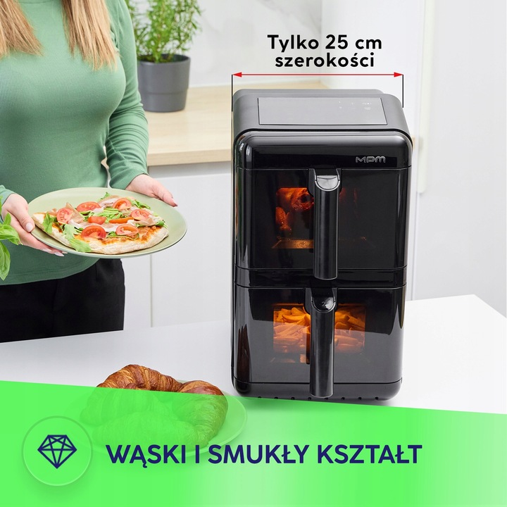 Frytkownica beztłuszczowa air fryer duża podwójna 12l MPM MFR-13