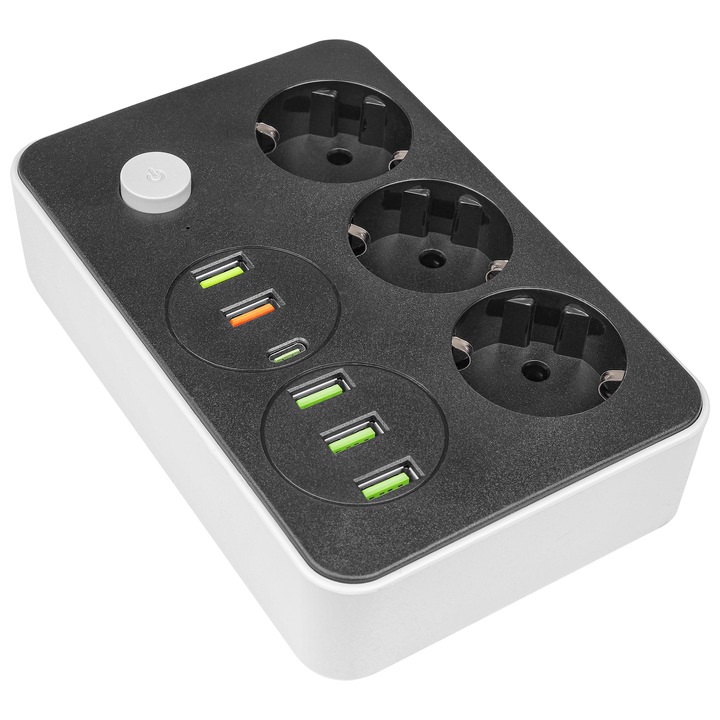 Przedłużacz listwa 2m zasilająca 6x USB UZIEMIENIE 3 GNIAZDA CZARNY 3x1MM
