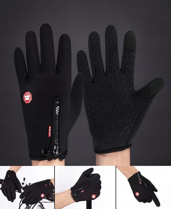 Rękawiczki termiczne ocieplane termoaktywne zimowe czarne ciepłe do