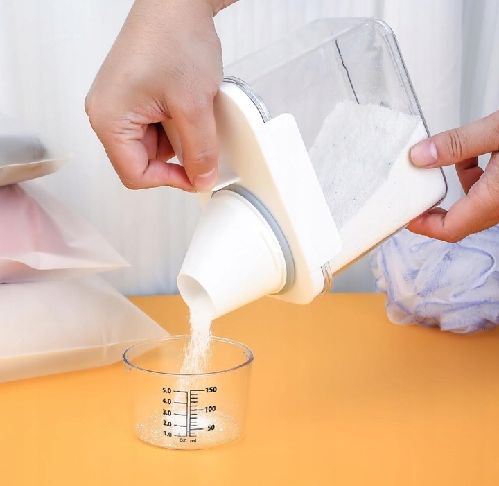 POJEMNIK PUDEŁKO ORGANIZER Z MIARKĄ NA PROSZEK PŁYN DO PRANIA PŁUKANIA 1,1L